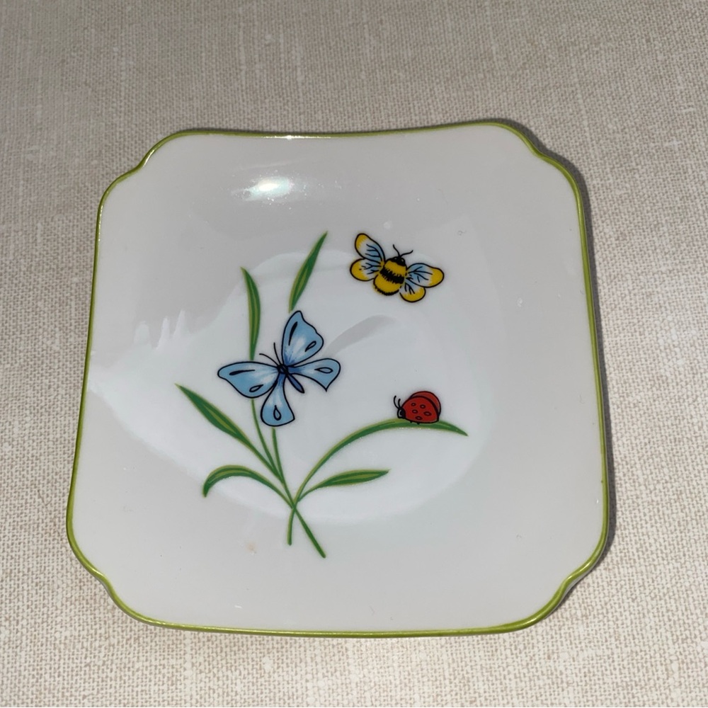 Vintage Trinket Dish JI‎ Imports Japan Butterfly Bumblebee Bee Ladybug Floral
